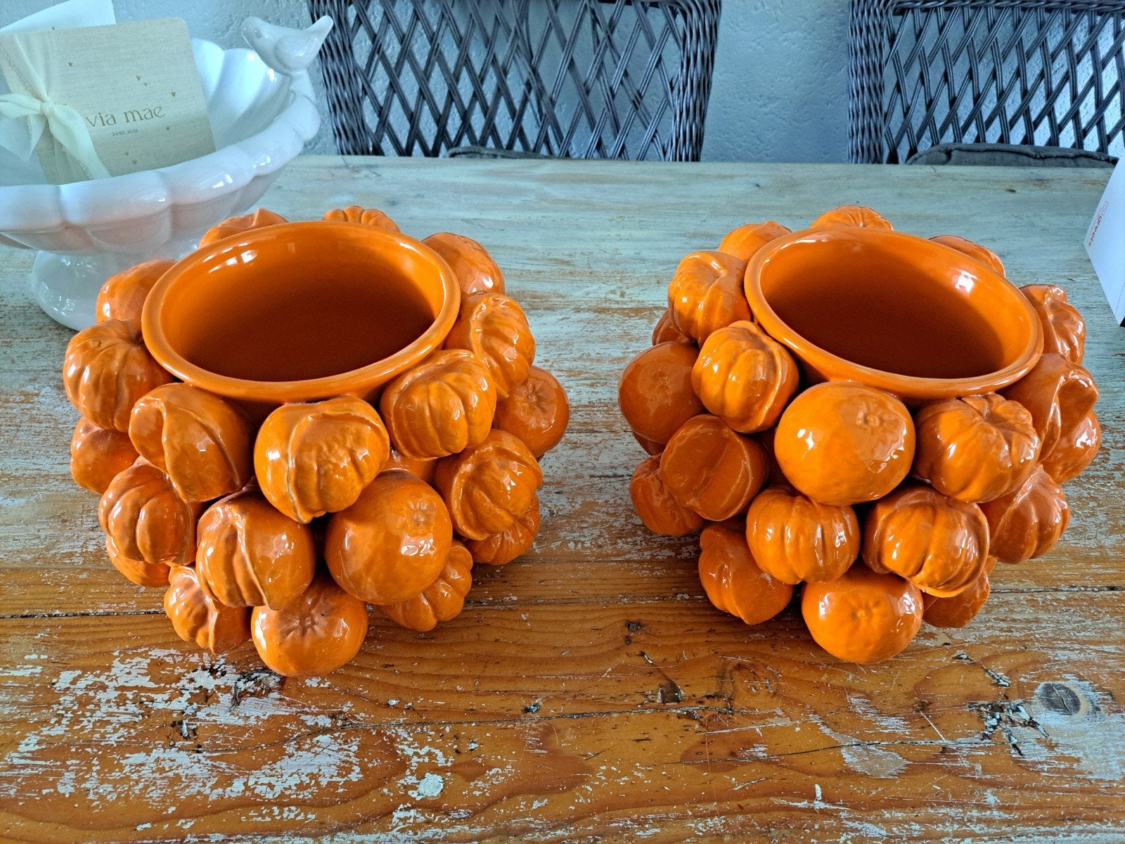 2 Super mooie nieuwe bloempotten met manderijnen, Rond, Nieuw, Ophalen of Verzenden, Aardewerk