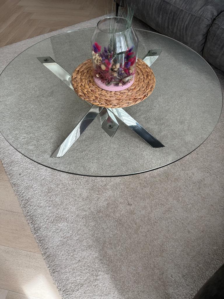 Salontafel rond gehard glas 100cm, Huis en Inrichting, 100 tot 150 cm, Rond, Minder dan 50 cm, 50 tot 100 cm