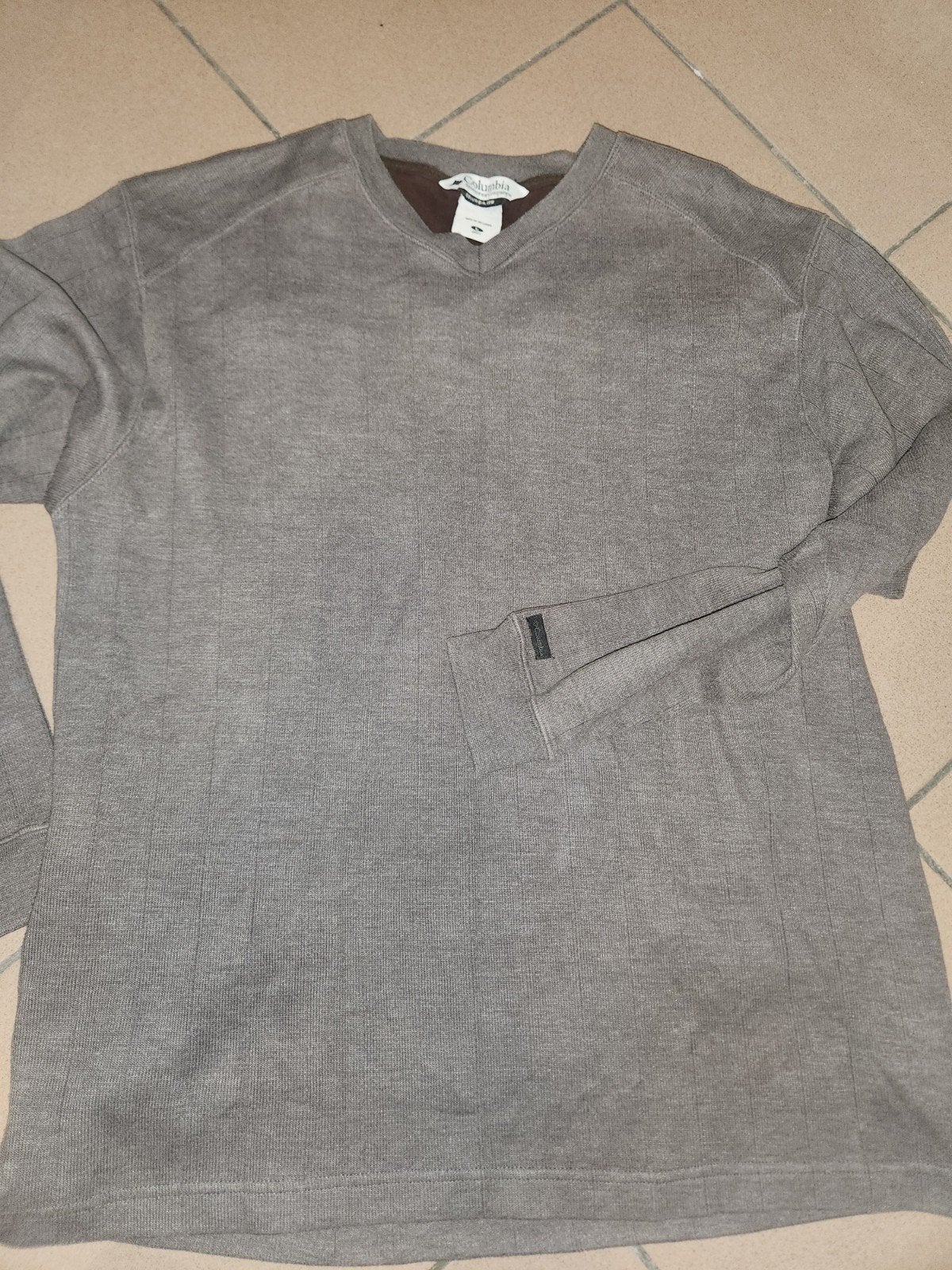 Vintage Columbia Sportswear V-Hals Trui - Taupe - Maat L, Maat 52/54 (L), Ophalen of Verzenden, Columbia Sportswear, Grijs