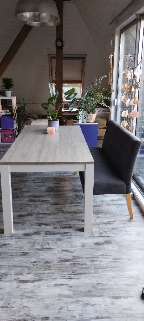 Eettafel of hobbytafel met bankje, Ophalen, Gebruikt, 50 tot 100 cm, Vijf personen of meer