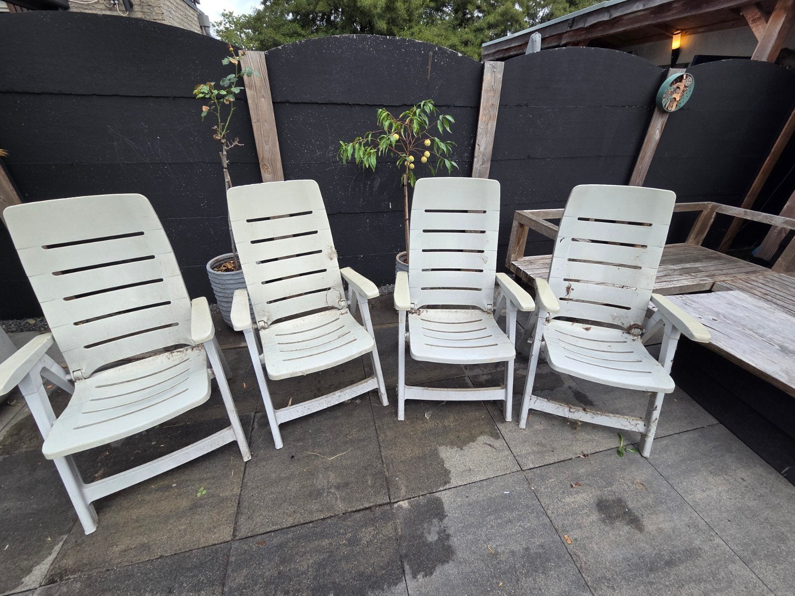 4x Verstelbare Tuinstoelen - Wit Plastic, Ophalen, Gebruikt, Plastic, Verstelbaar