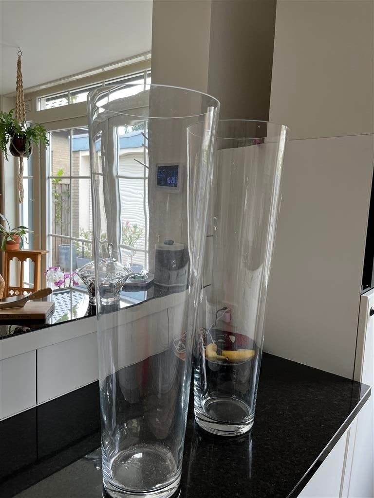 Set van 2 grote glazen vazen/windlichten, Huis en Inrichting, Woonaccessoires | Vazen, Ophalen, Overige kleuren, 70 cm, Geschikt voor droogbloemen