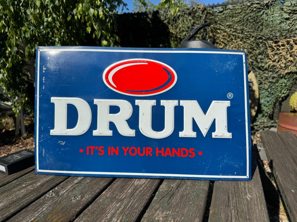 Vintage Drum Reclamebord, Verzamelen, Ophalen of Verzenden, Gebruikt, Reclamebord