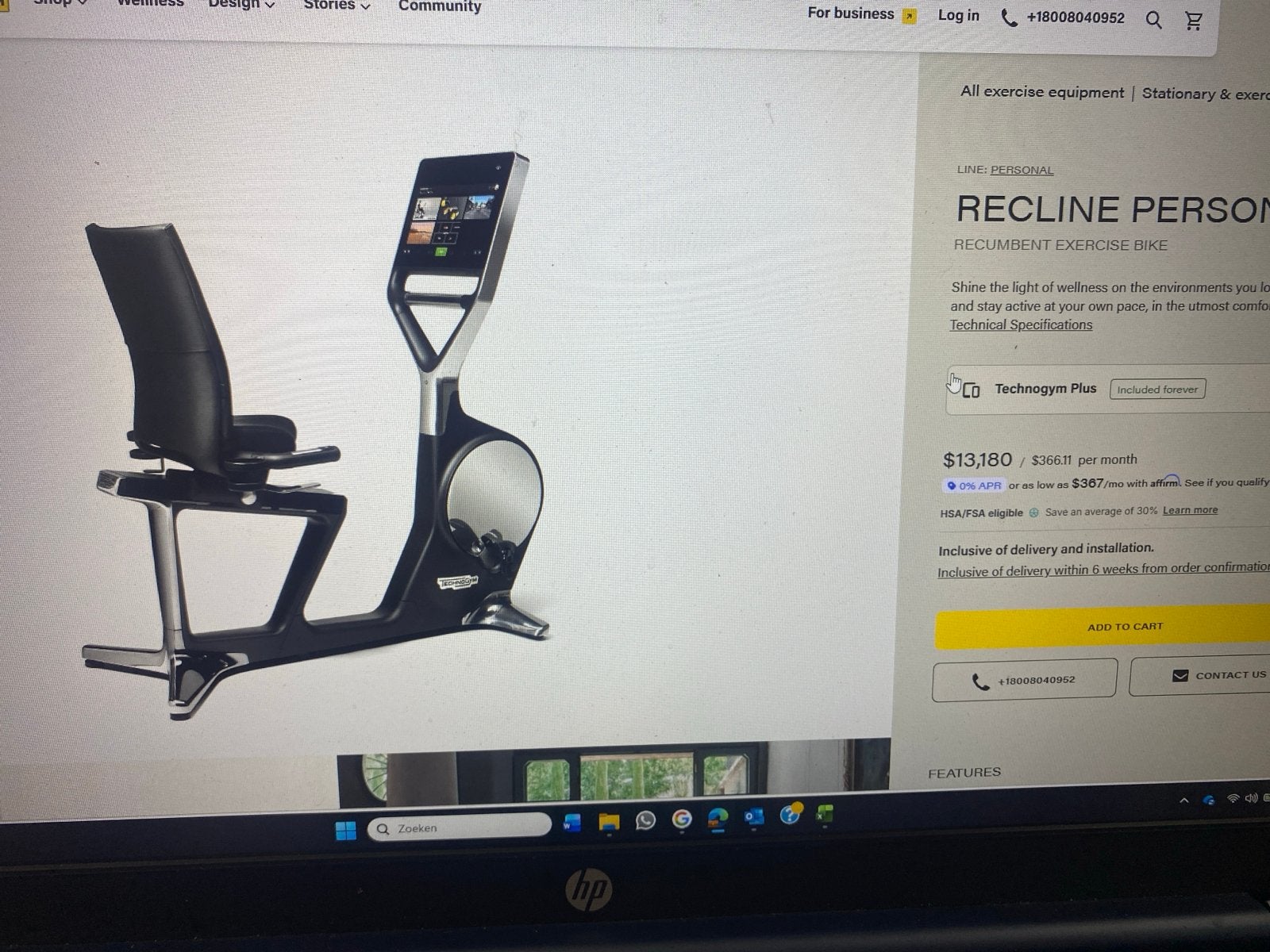Technogym Recline Personal Ligfiets - Zo goed als nieuw, Ligfiets, Capelle ad Ijssel, Info@techogym.con, Ophalen of Verzenden