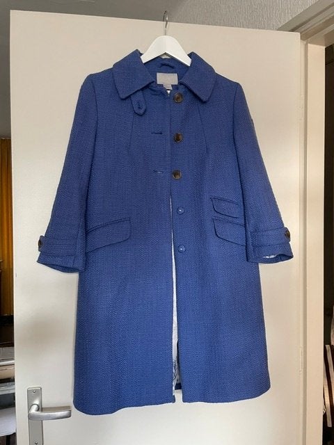 Blauwe katoenen mantel met natuurmotieven voering, Kleding | Dames, Jassen | Zomer, H&M, Blauw, Ophalen of Verzenden, Zo goed als nieuw