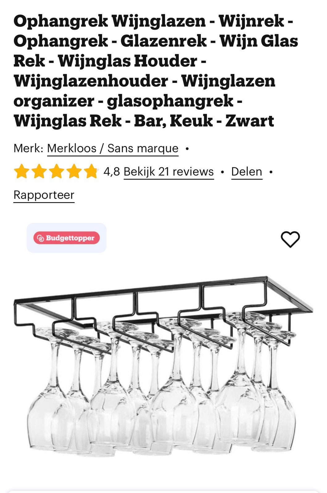 Ophangrek voor wijnglazen, Huis en Inrichting, Minder dan 50 cm, Zwart, Nieuw, Ophalen of Verzenden