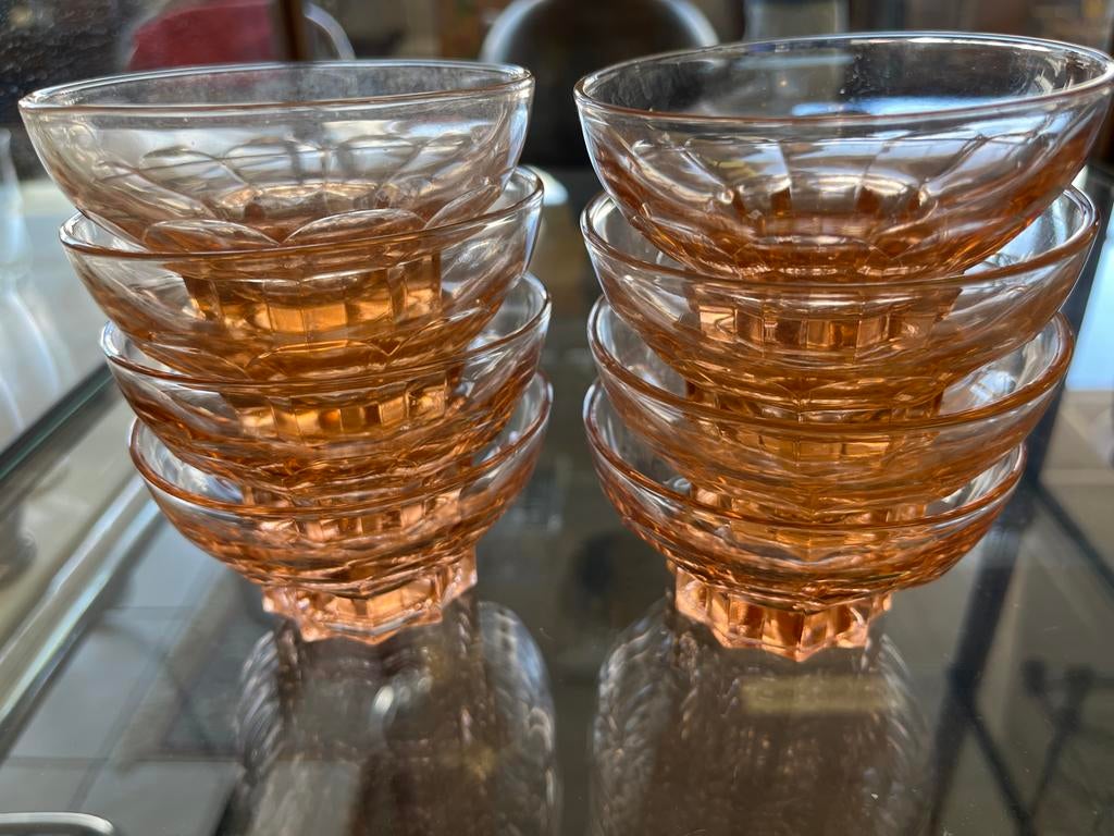 Set van 8 vintage roze glazen schaaltjes, Antiek en Kunst, Ophalen