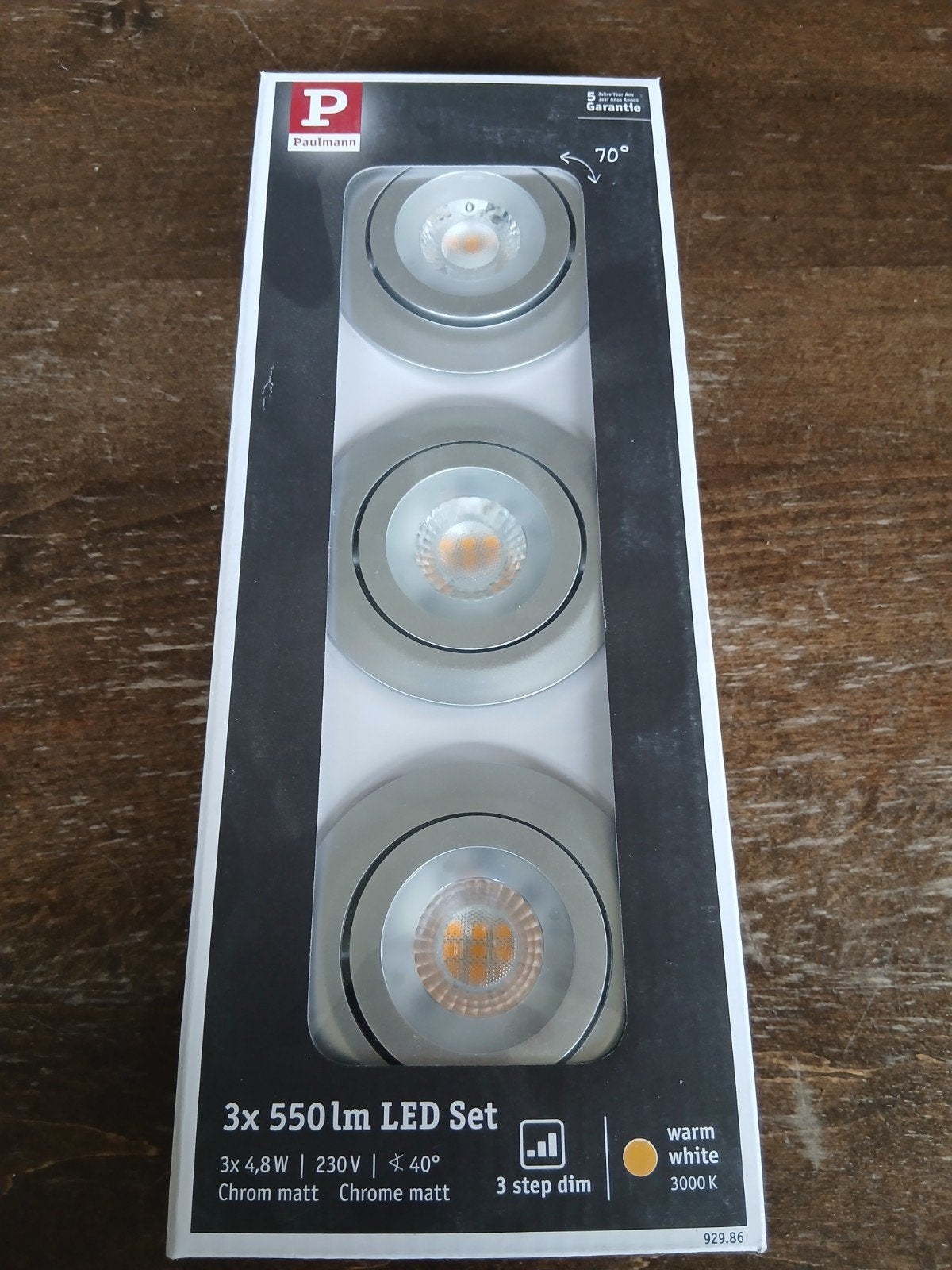 Paulmann 3x 550lm LED Set - Chroom mat, 3-staps dimbaar, Ophalen of Verzenden