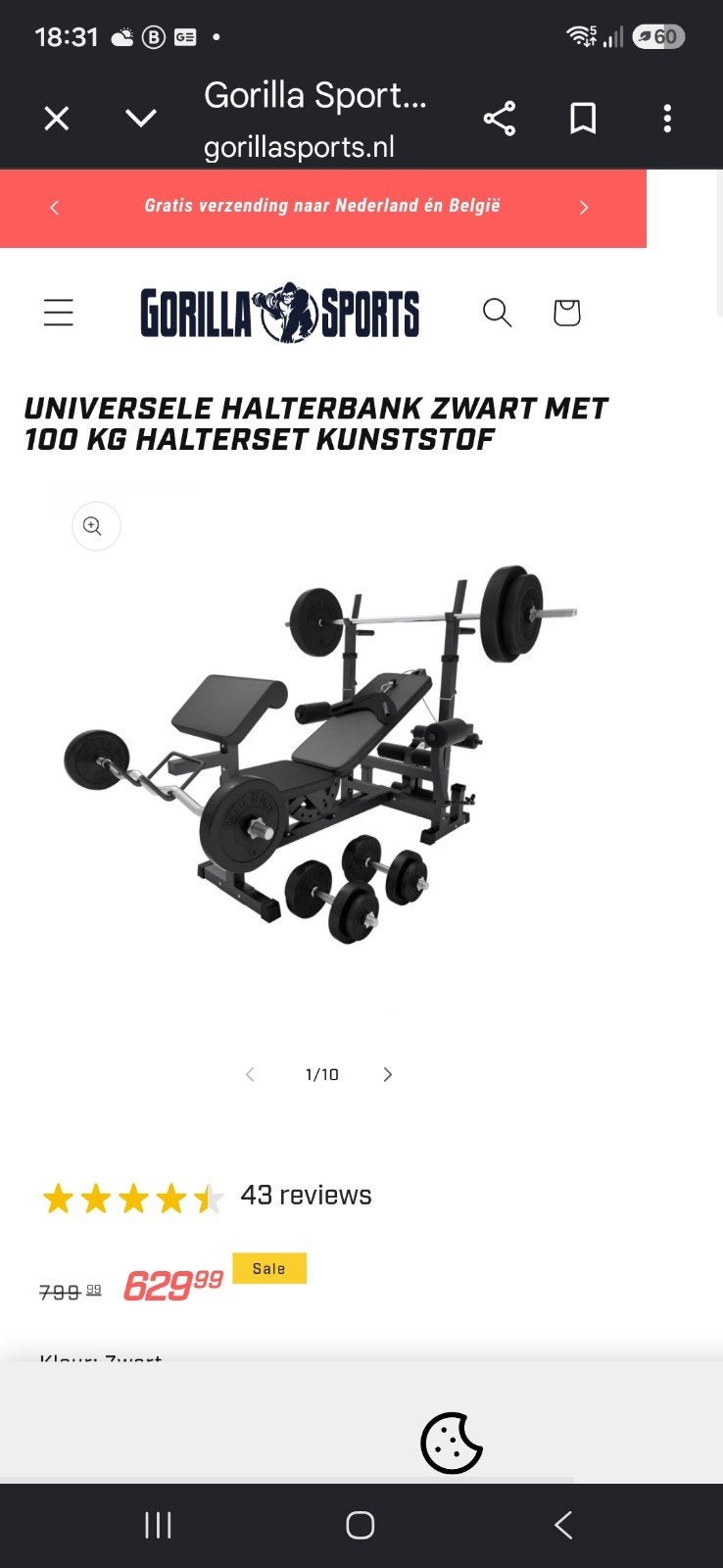 Universele Halterbank wit met 100 KG Halterset Kunststof, Sport en Fitness, Fitnessmaterialen, Ophalen, Nieuw, Rug, Fitnessbank