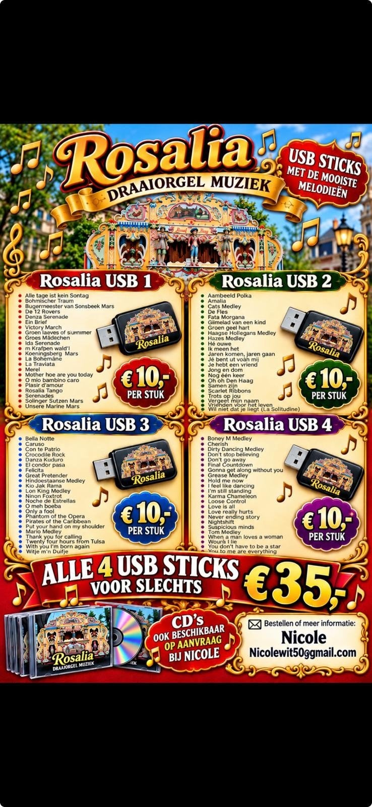 Rosalia Draaiorgel Muziek USB Sticks - Diverse Melodieën, Ophalen of Verzenden, Nieuw