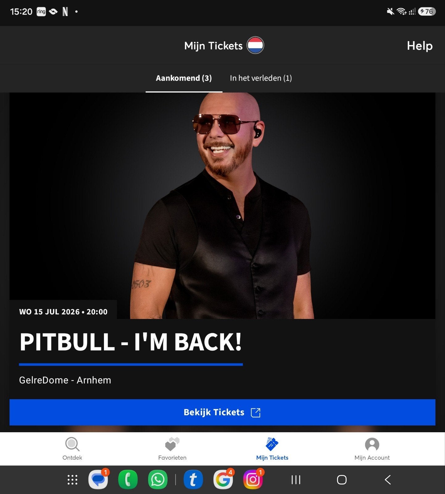 2 kaartjes te koop naast elkaar 15 Juli  Pitbull I'm Back, Tickets en Kaartjes, Twee personen, Juli