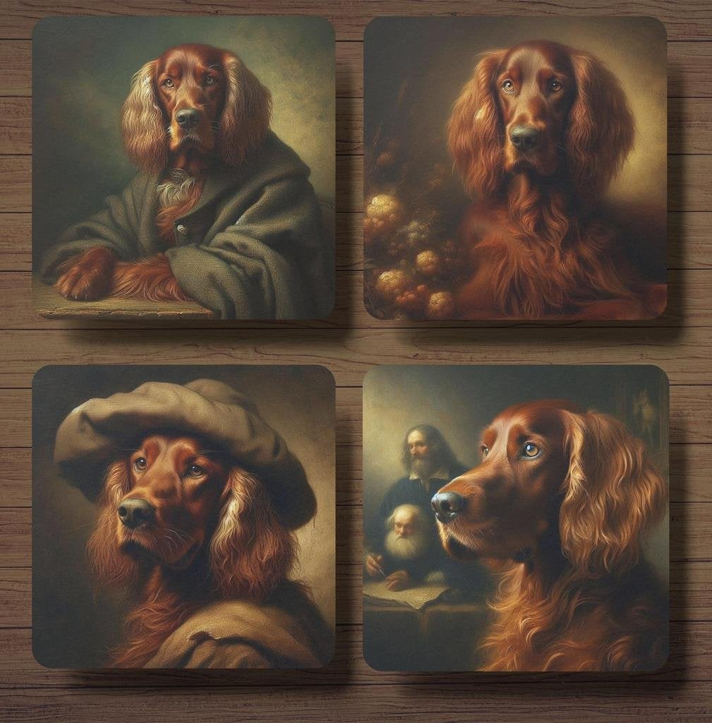 Ierse Setter Rembrandt stijl onderzetters met houder, Ophalen of Verzenden, Nieuw