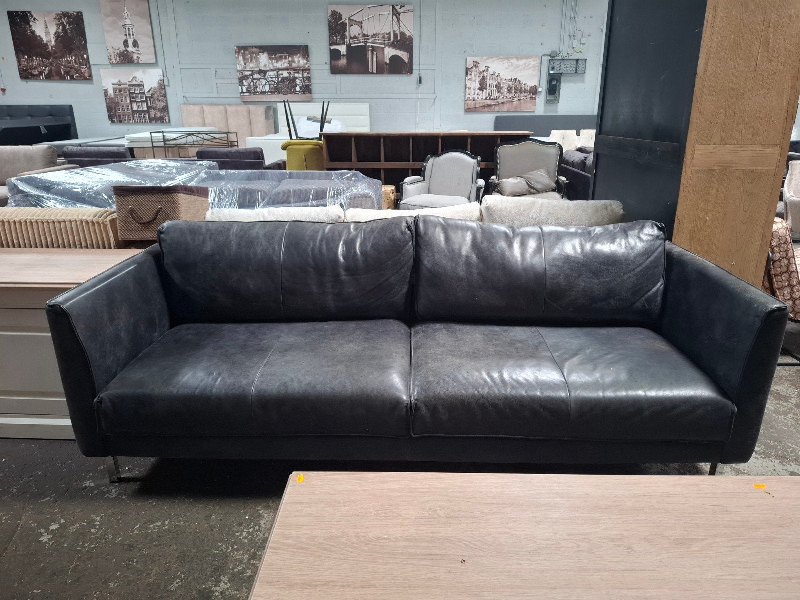 Stevige leren bank in zwart B198 X L94, fabriek t’Anker, Huis en Inrichting, Roxxz design, Spaarneweg 75b Cruquius, 150 tot 200 cm