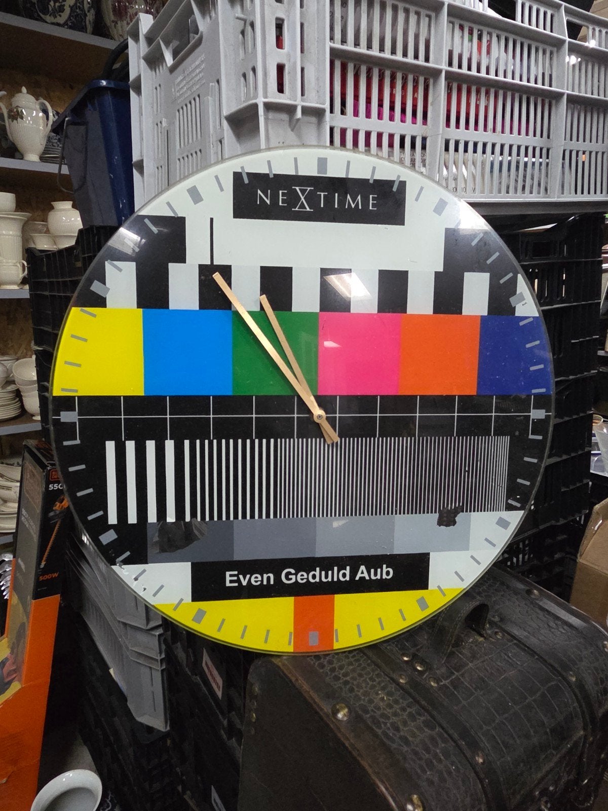 NEXTIME Wandklok 'Even Geduld Aub' - Uniek Design, Analoog, Ophalen of Verzenden, Retro, Overige merken