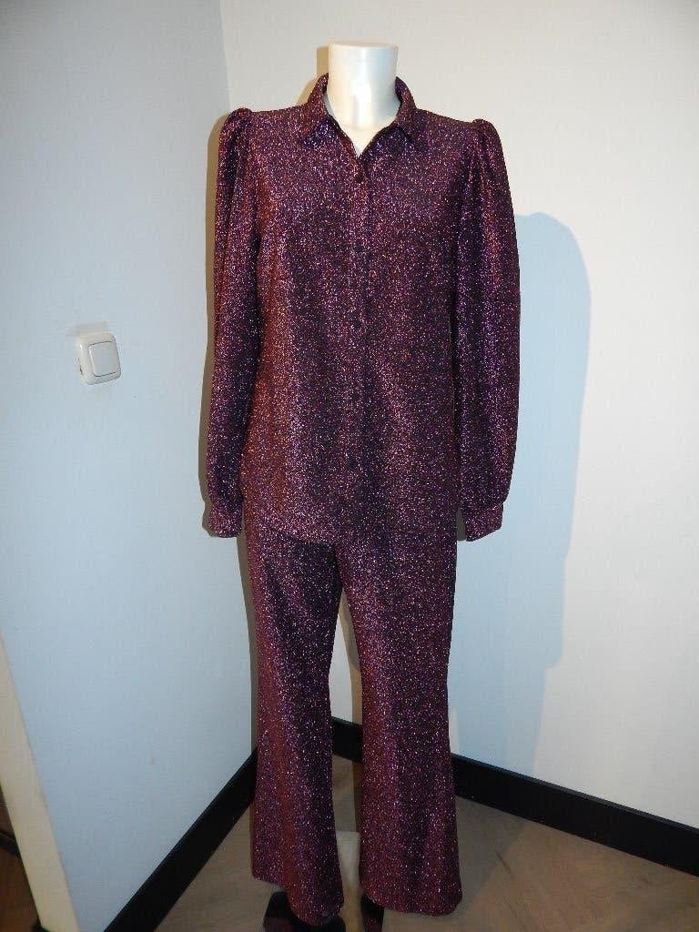 Custommade 2 delig pak roze glinster stof blouse broek Nieuw