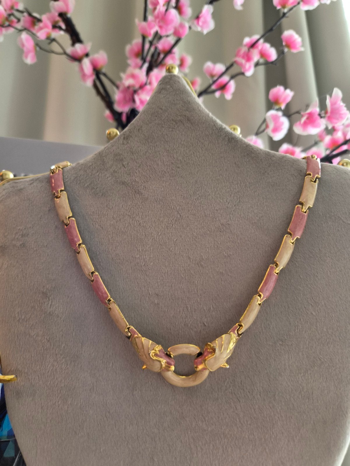 Vintage Verguld Enamel Tijger Ketting met Strass Oogjes, Overige materialen, Gebruikt, Ophalen of Verzenden, Goud