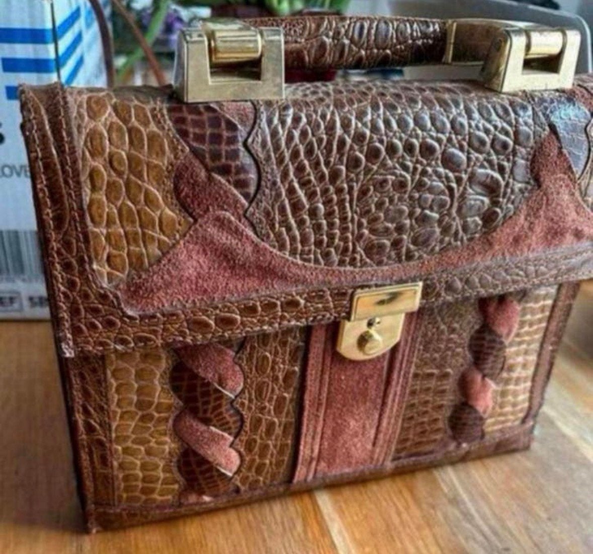 Vintage slangen lederen dames tas meerdere vakken Italiaans, Sieraden, Tassen en Uiterlijk, Tassen | Damestassen, Ophalen of Verzenden