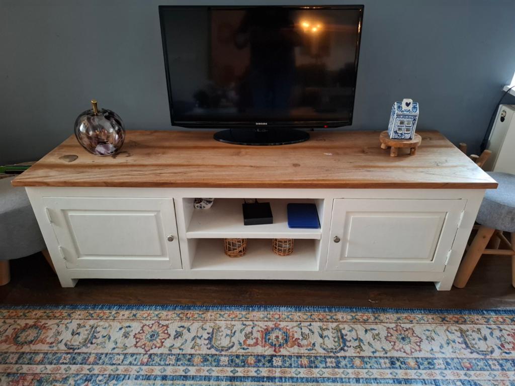 Tv meubel, Huis en Inrichting, Kasten | Televisiemeubels, Ophalen, Gebruikt, 150 tot 200 cm, Teakhout