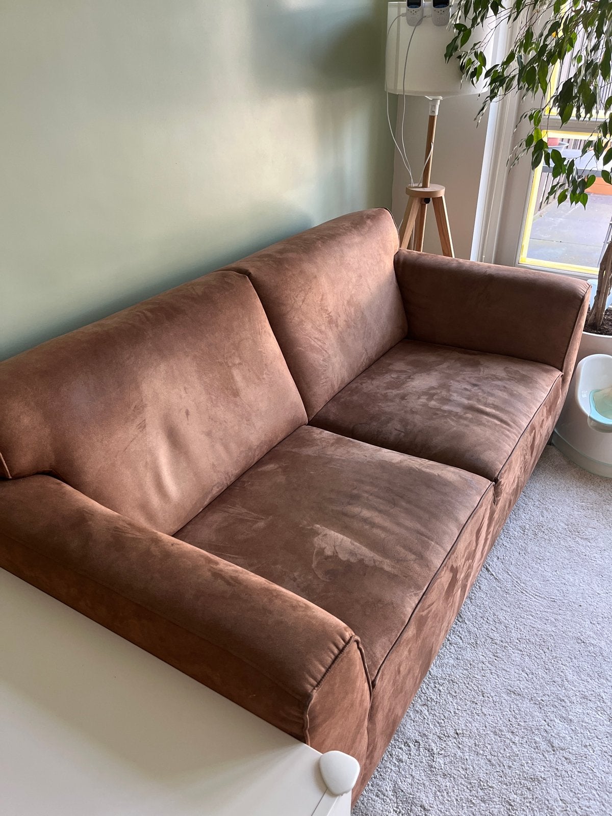 Henders & Hazel Cognac 2-zitsbank met hocker, Ophalen, Gebruikt, Stof