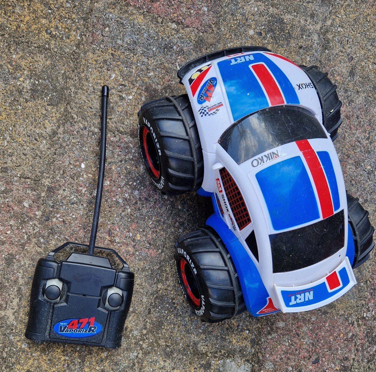 Nikko Vaporizr RC Auto - Wit/Blauw met Afstandsbediening, Ophalen of Verzenden, Gebruikt, Afstandsbediening