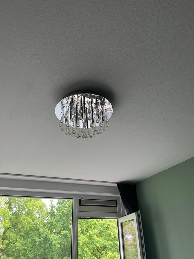 Moderne Plafondlamp met glazen Druppels, Huis en Inrichting, Ophalen, Gebruikt, Glas
