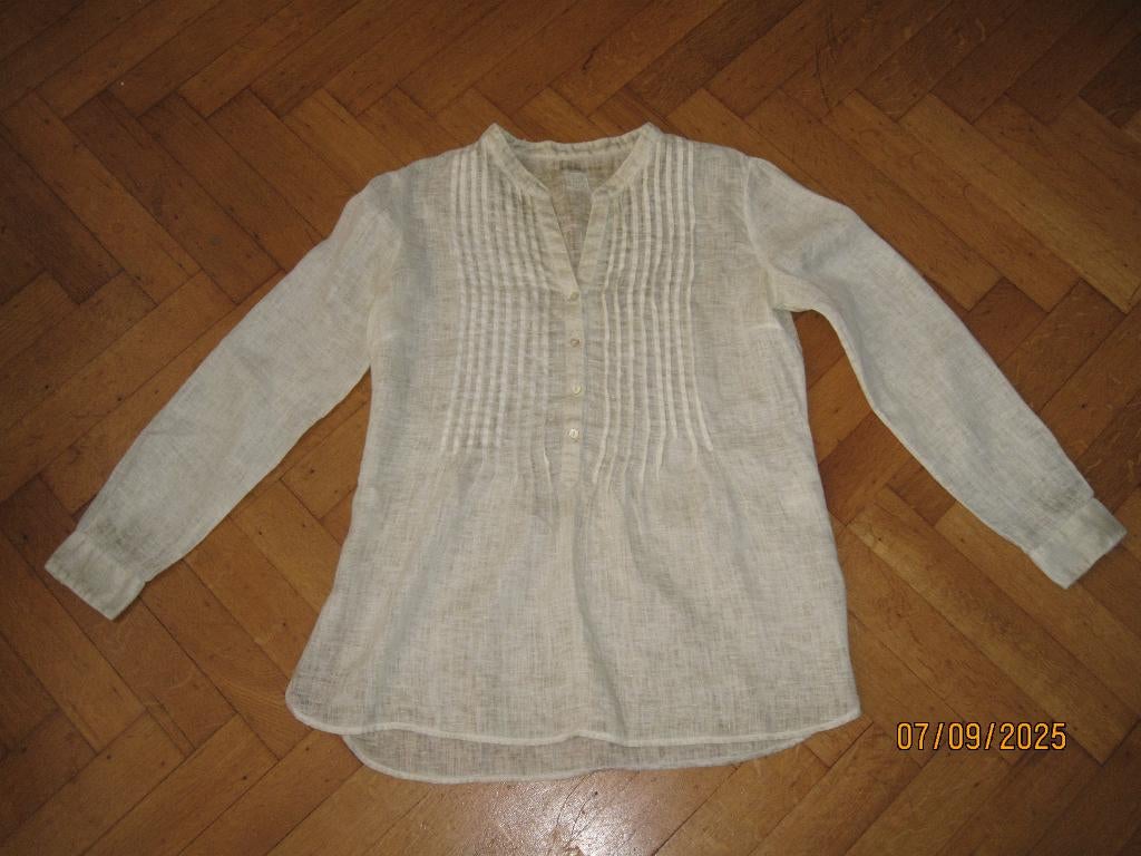 120% Lino lichtbeige linnen top maat 44, Beige, Ophalen of Verzenden, Lange mouw, Gedragen