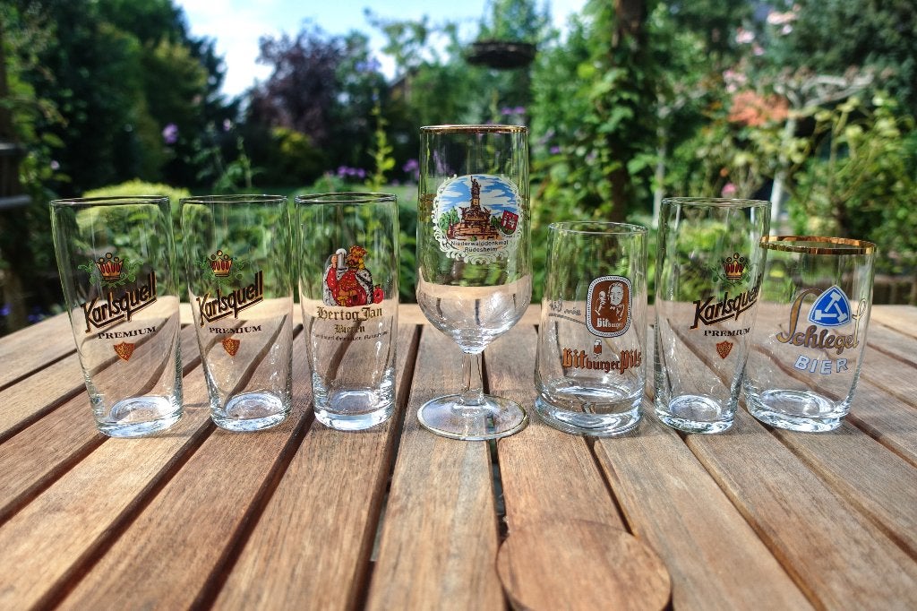 selectie van 7 bierglazen hertog jan en duitse merken, Ophalen of Verzenden, Zo goed als nieuw, Glas of Glazen, Hertog Jan