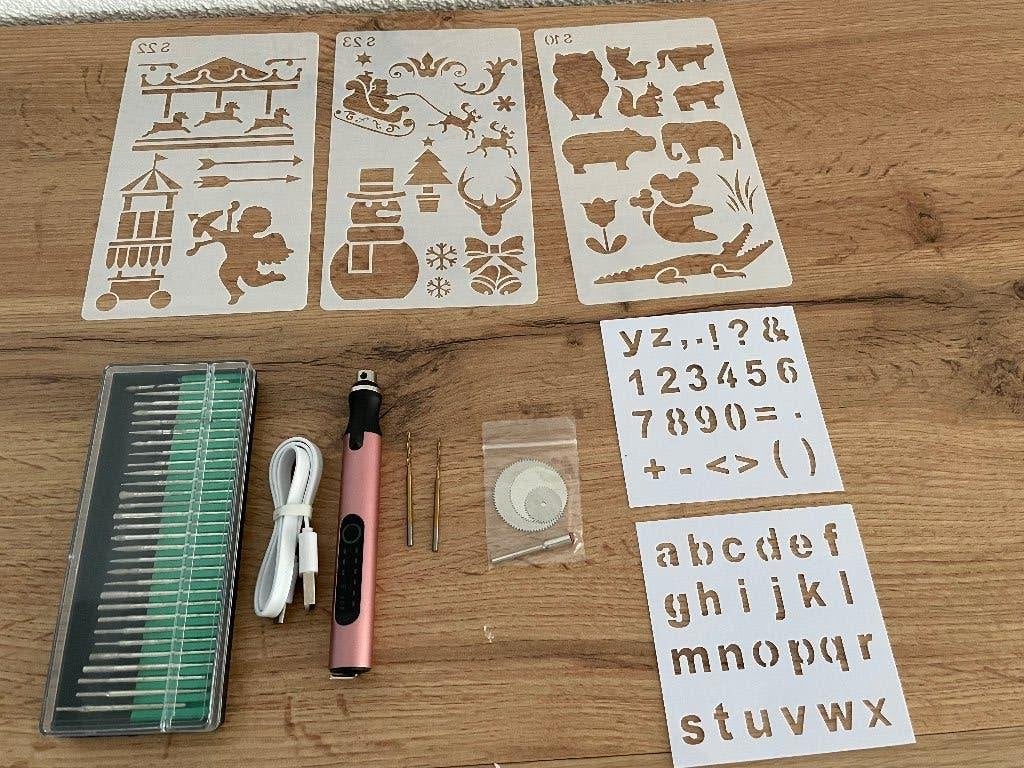 Draadloze Graveerpen USB oplaadbaar met sjablonen, Hobby en Vrije tijd, Ophalen, Overige thema's, Gereedschap of Toebehoren, Zo goed als nieuw