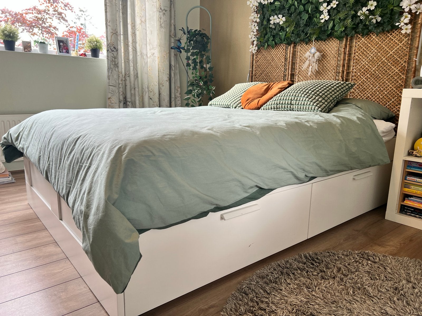 Ikeas BRIMNES bed met opberglades - Wit, 140x200 cm, Ophalen, Gebruikt, Wit, Tweepersoons