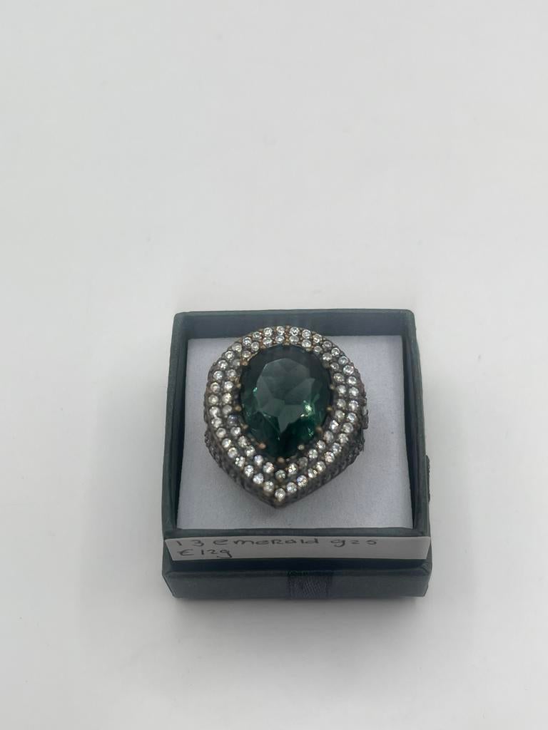 Zilveren ring emerald maat 13, B, B, Ophalen of Verzenden, Zo goed als nieuw