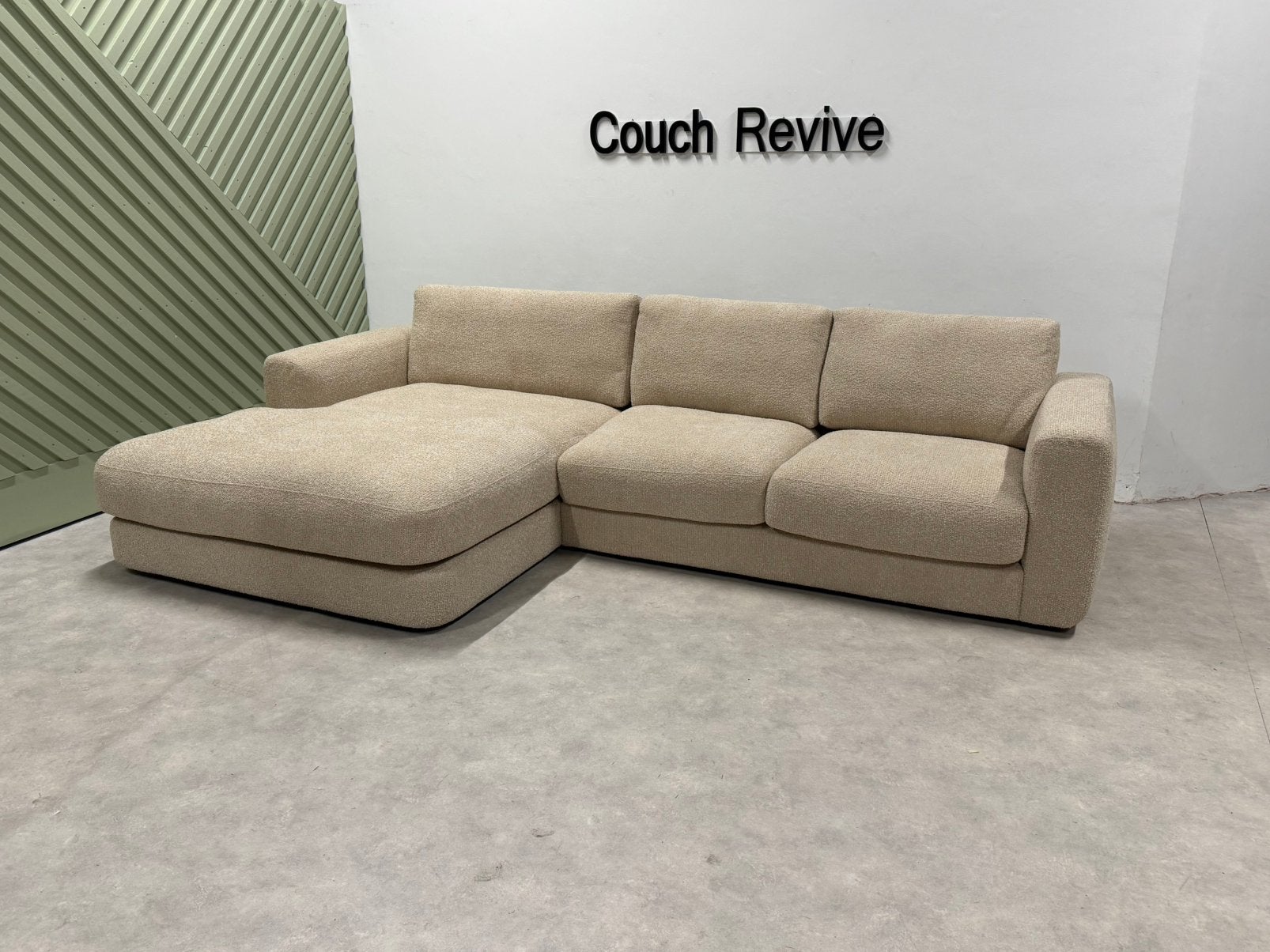 Bouclé Hoekbank 320x185 | GRATIS LEVERING, Huis en Inrichting, -, Verzenden, -, Zo goed als nieuw