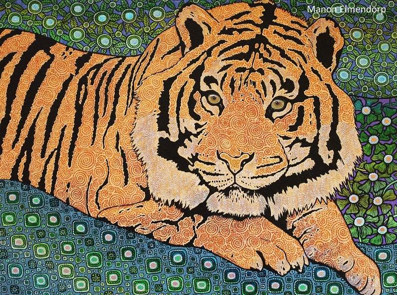 Uniek Handgeschilderd Schilderij "Jungle Tiger" Kunst Nieuw, Acrylverf, Ophalen of Verzenden, Dieren, Overige materialen