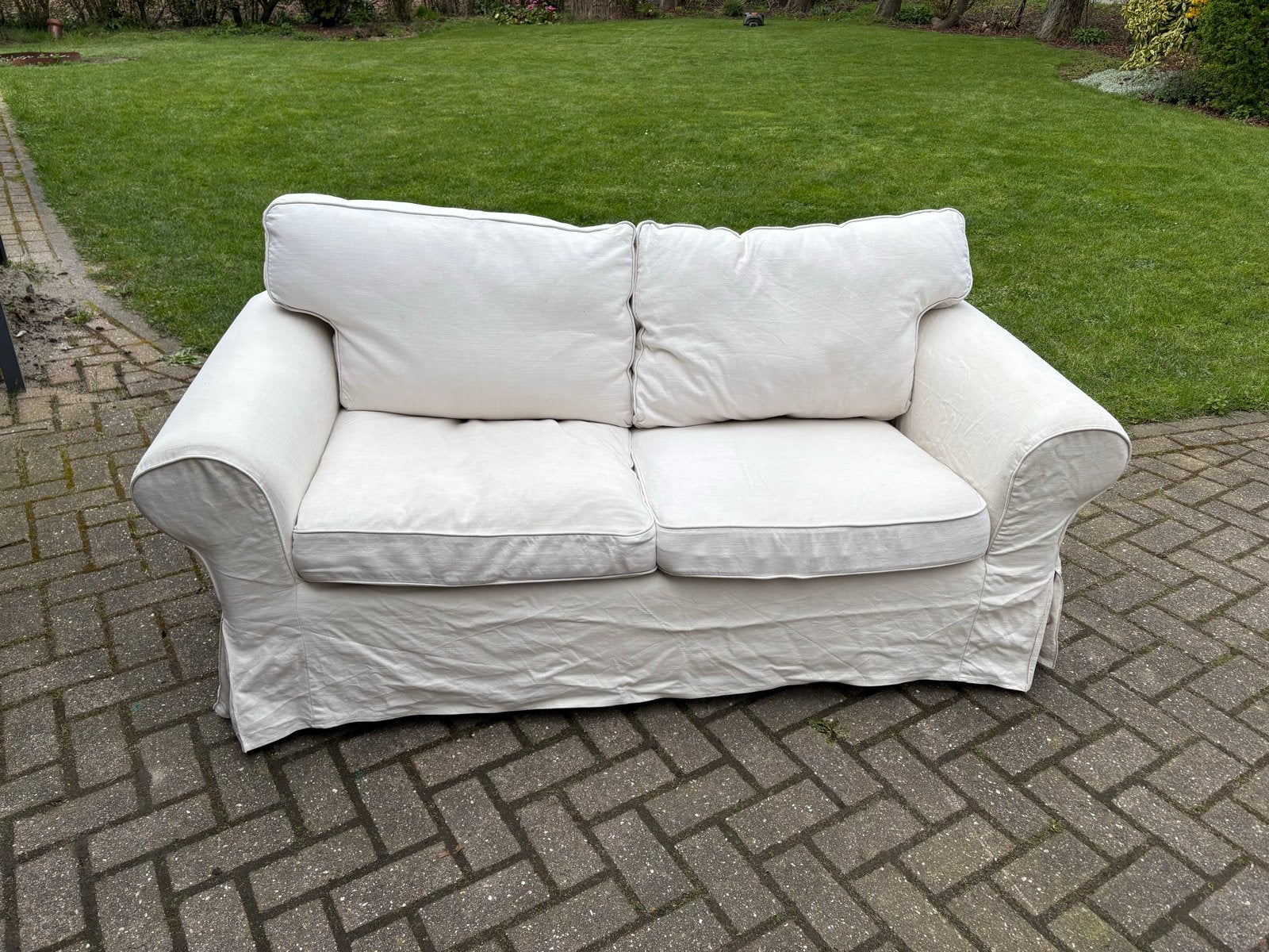Comfortabele IKEA EKTORP bank, beige, stof, Huis en Inrichting, Banken | Bankstellen, Ophalen, Gebruikt, 150 tot 200 cm, Tweepersoons