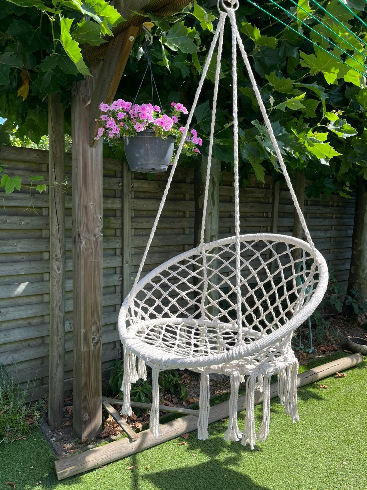 NIEUWE Boho HANGSTOEL voor 1 of 2 haken, crèmekleurig, Opvouwbaar, Nieuw, Ophalen of Verzenden, Eenpersoons