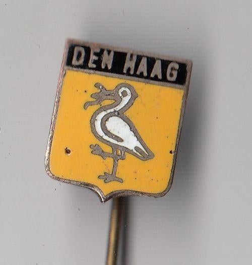 Den Haag emaille Stadswapen Ooievaar speldje, Verzamelen, Speldjes, Pins en Buttons, Gebruikt, Niet vindbaar, Niet vindbaar, Speldje of Pin