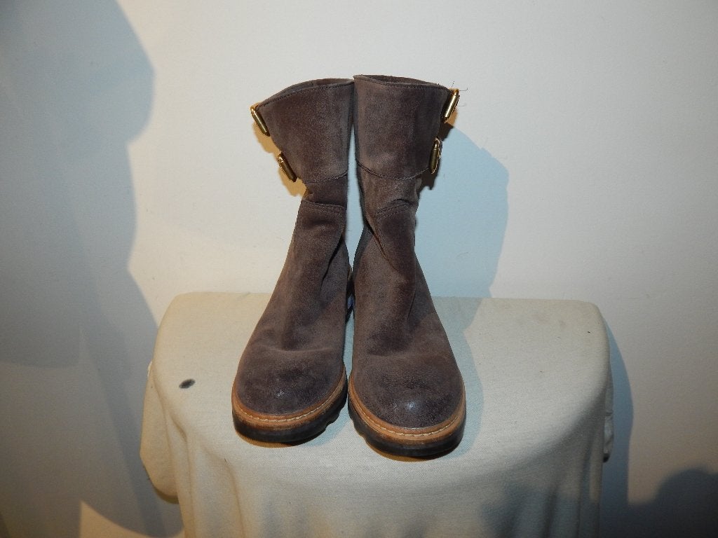 Prada bruine stoere laarzen robust bandjes goud gesp 36.5/37, Kleding | Dames, Schoenen, Verzenden, Lage of Enkellaarzen, Zo goed als nieuw