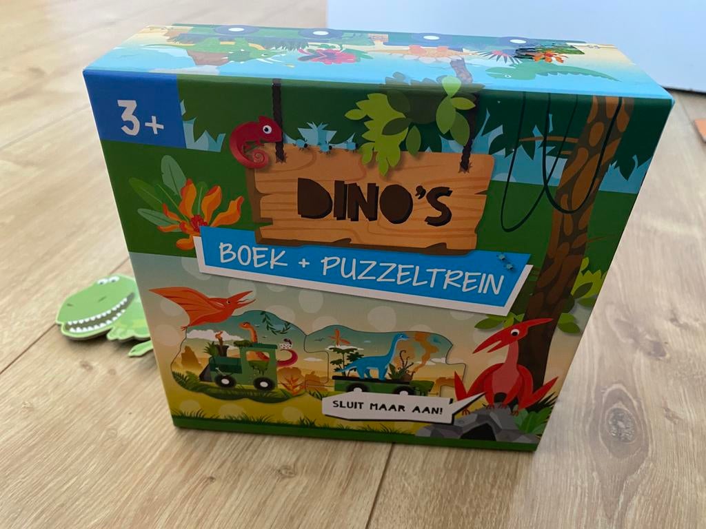 Puzzel en boekje dino, Ophalen, Minder dan 10 stukjes, Nieuw, 6 maanden tot 2 jaar