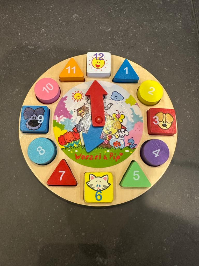 Woezel en Pip Houten Klok Puzzel - Leer Klokkijken, Ophalen, Zo goed als nieuw, Puzzelen