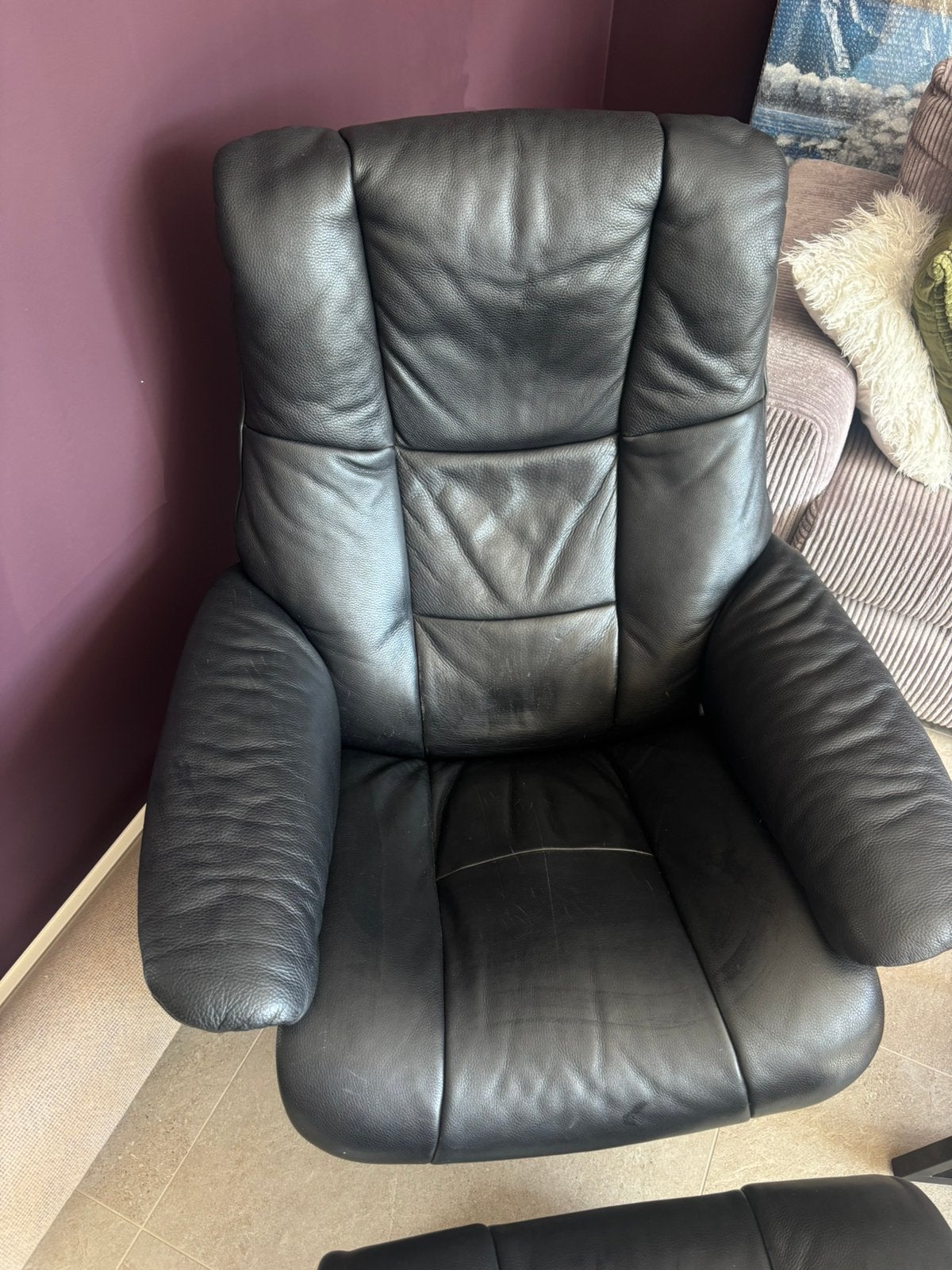 Stressless leren fauteuil met hocker, Ophalen, Zo goed als nieuw, 75 tot 100 cm, 75 tot 100 cm