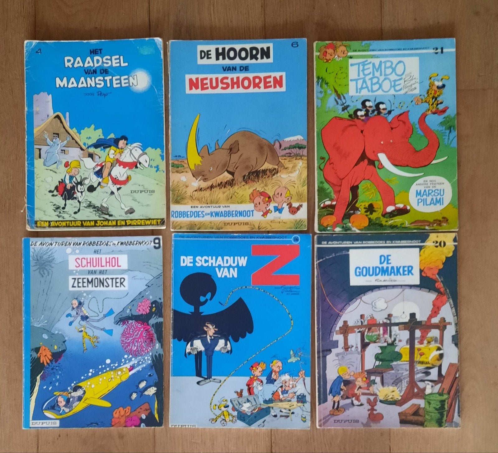6 Robbedoes en Kwabbernoot strips - Dupuis 1974-1976/ 6 voor, Boeken, Gelezen, André Franquin, Fournier, Peyo, Greg, Ophalen of Verzenden