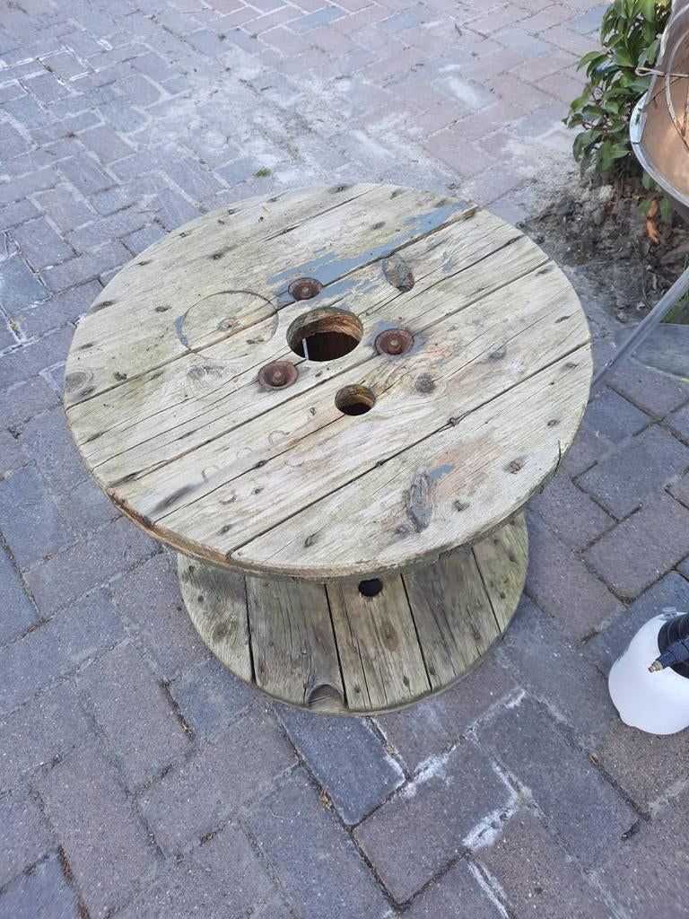 Houten kabelhaspel - unieke tuintafel/decoratie, Huis en Inrichting, Ophalen, Gebruikt, 50 tot 100 cm, 50 tot 75 cm