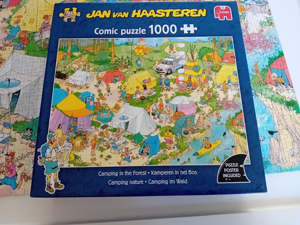 Jan van Haasteren puzzel 1000 stukjes - Kamperen in het bos, Ophalen of Verzenden, 500 t/m 1500 stukjes, Gebruikt, Legpuzzel