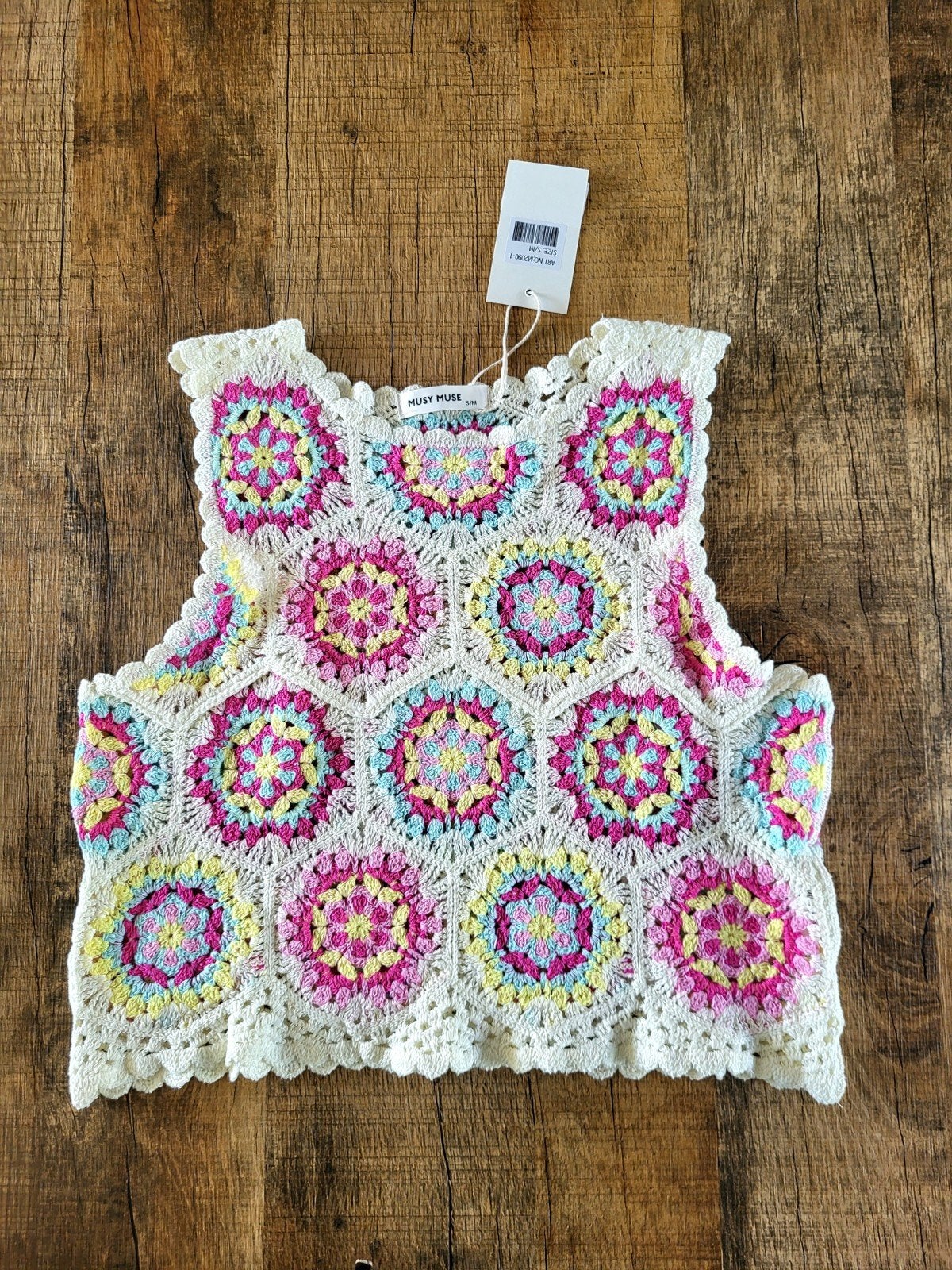 Trendy Mussy Muse Boho Crochet Top Kleurrijke Granny Squares, Meerkleurig, Nieuw, Ophalen of Verzenden, Maat 36 (S)