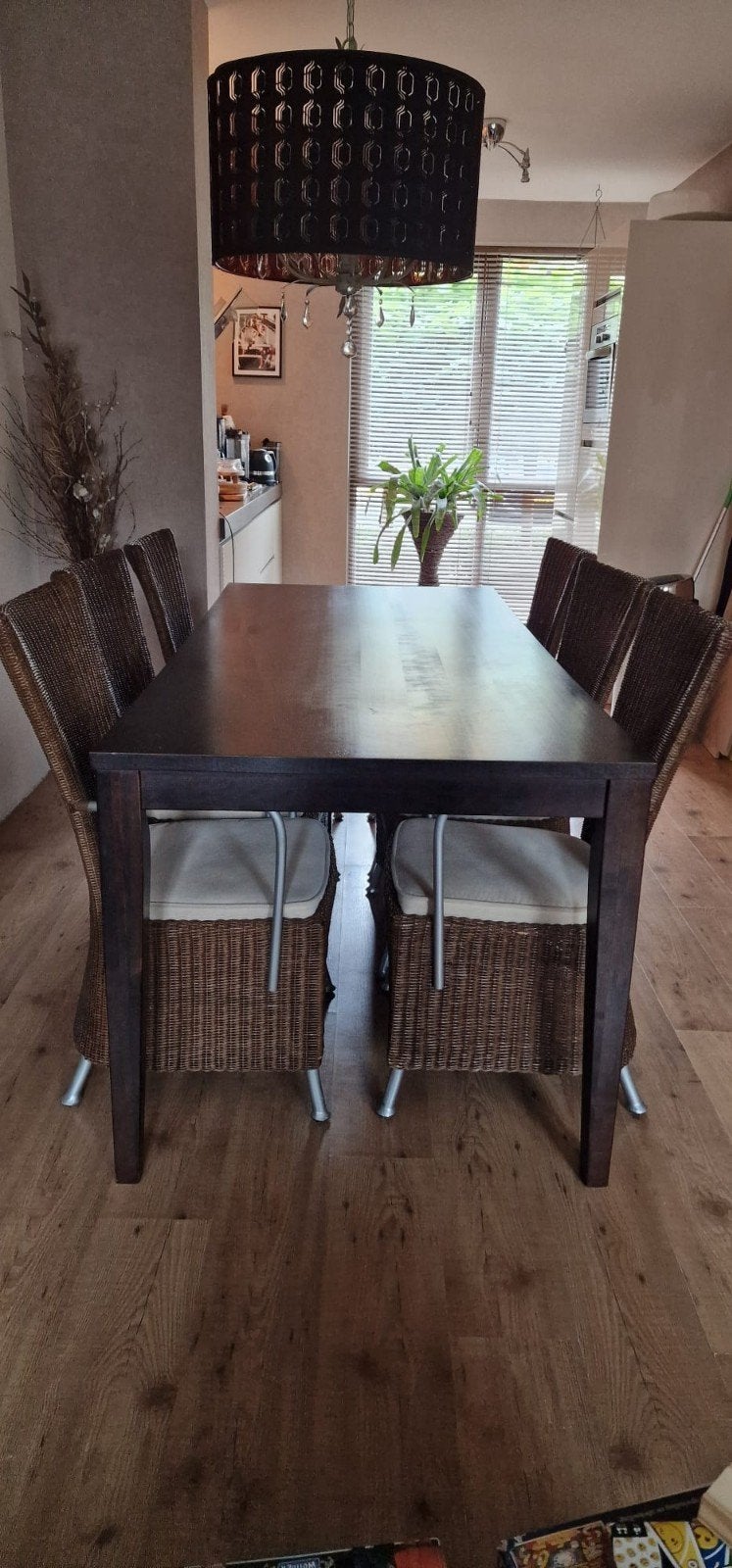 Eettafel met 6 comfortabele rotan eetkamerstoelen, Ophalen of Verzenden, Gebruikt, 4 tot 6 stoelen