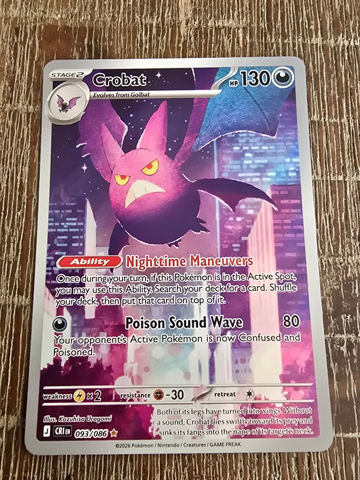 Crobat 093/086 Pokémon Kaart, Ophalen of Verzenden, Zo goed als nieuw, Losse kaart, Foil