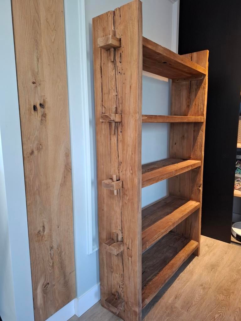 Teak Wandkast Oud teak | Boekenkast| Roomdivider, Ophalen, 25 tot 50 cm, Teakhout, 150 tot 200 cm