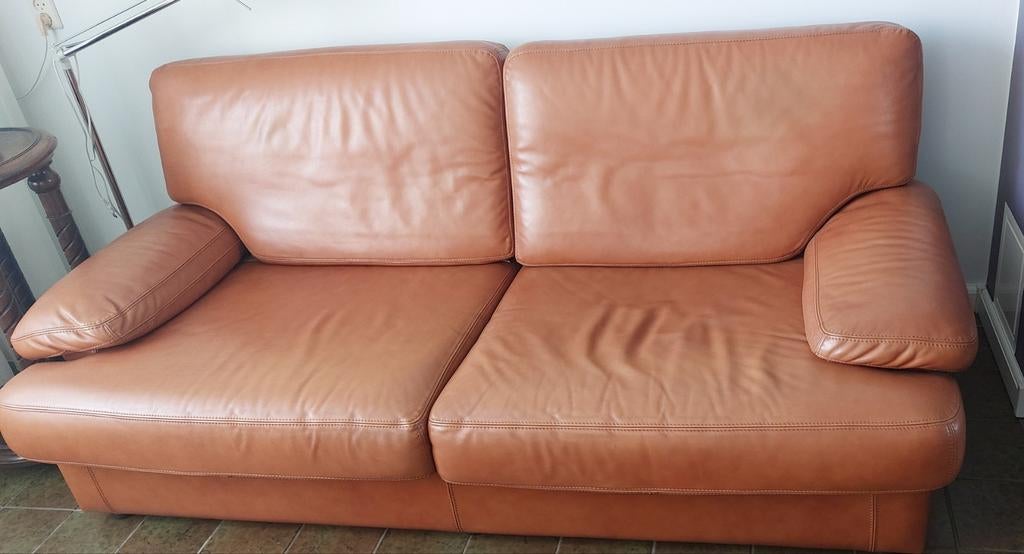 Echt lederen bankstel, Ophalen of Verzenden, Gebruikt, 75 tot 100 cm