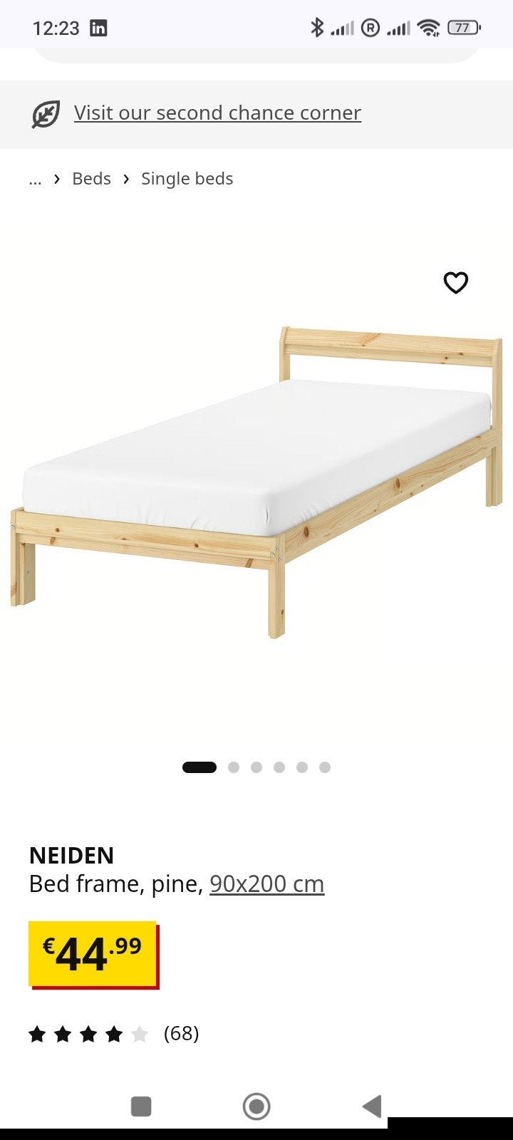 IKEA NEIDEN Bedframe 90x200, Ophalen, 90 cm, Eenpersoons, Wit