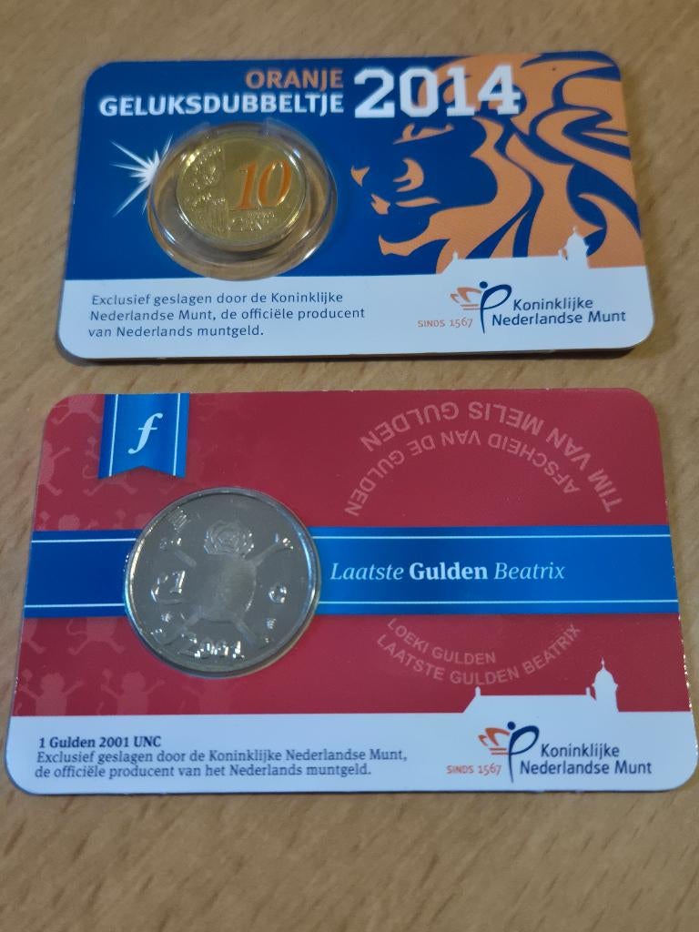 Nederland Coincard "Geluksdubbeltje 2014 & Laatste Gulden"., Postzegels en Munten, Munten | Nederland, Ophalen of Verzenden, Koningin Beatrix