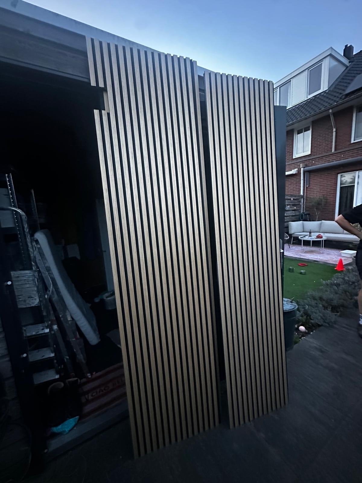 Wandpanelen Karwei - Licht Eiken en Zwart Vilt (Reststukken), Ophalen, Zo goed als nieuw, Hout, Minder dan 20 mm